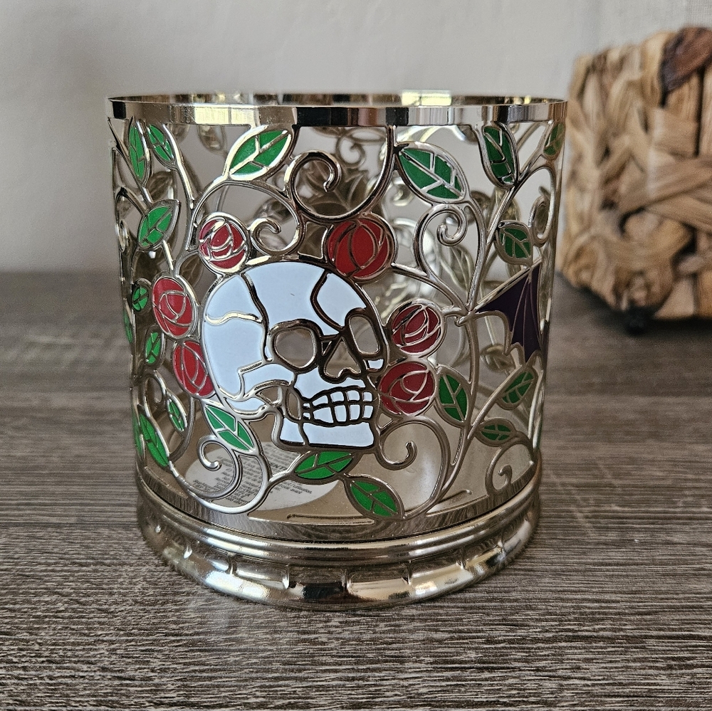 Halloween Skull Bat Raven Roses Jack-o-Lantern Pumpkin Candle Holder Sleeve B&BW